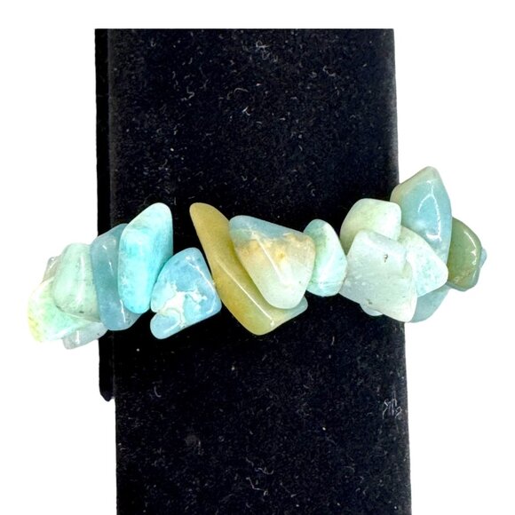 Amazonite Gemstone Chip Stretch Bracelet Natural Stone Jewelry Turquoise Blue - Picture 2 of 4